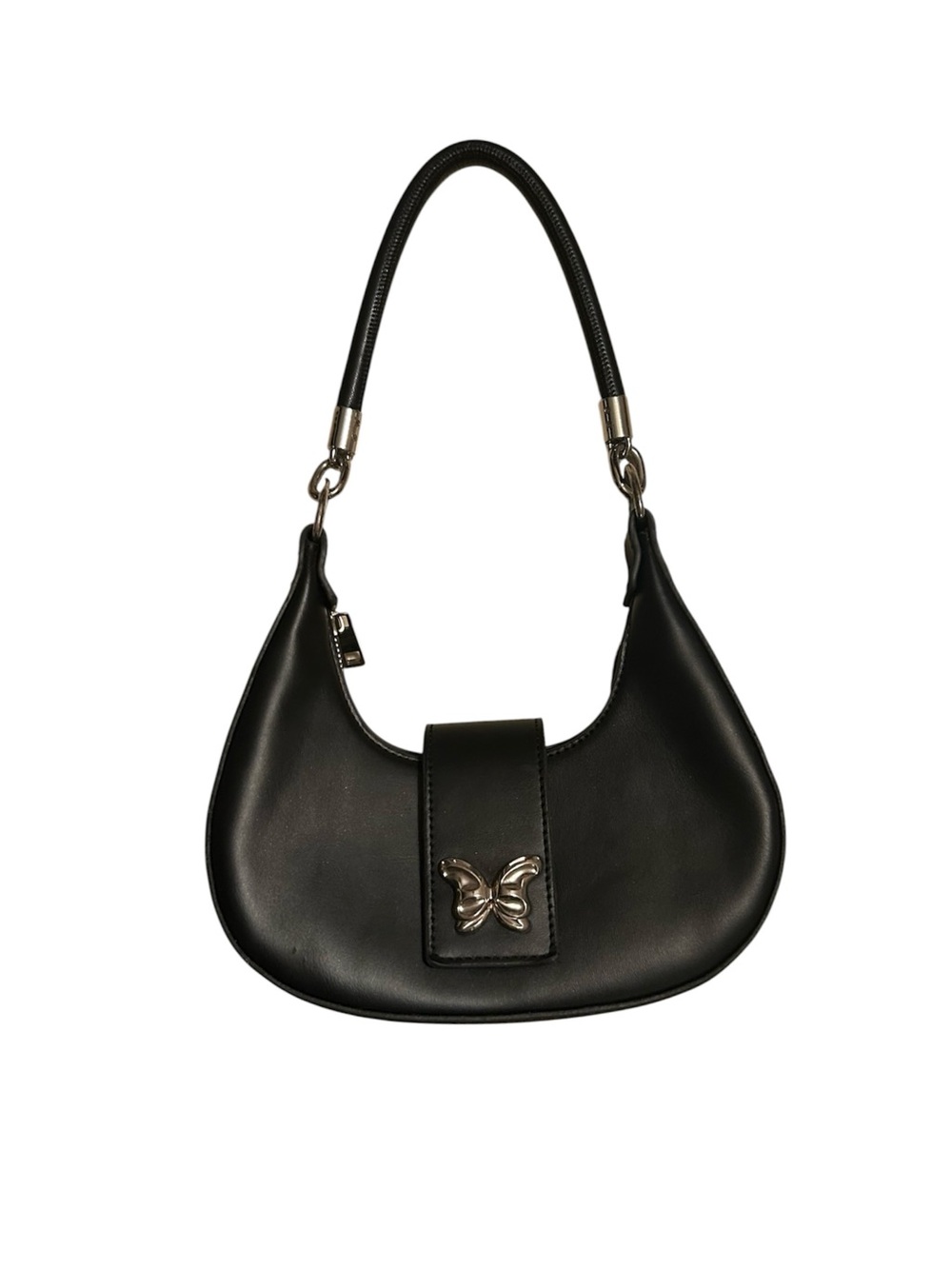 Hot Topic Black Leather Butterfly Shoulder Purse With Silver Butterfly Charm